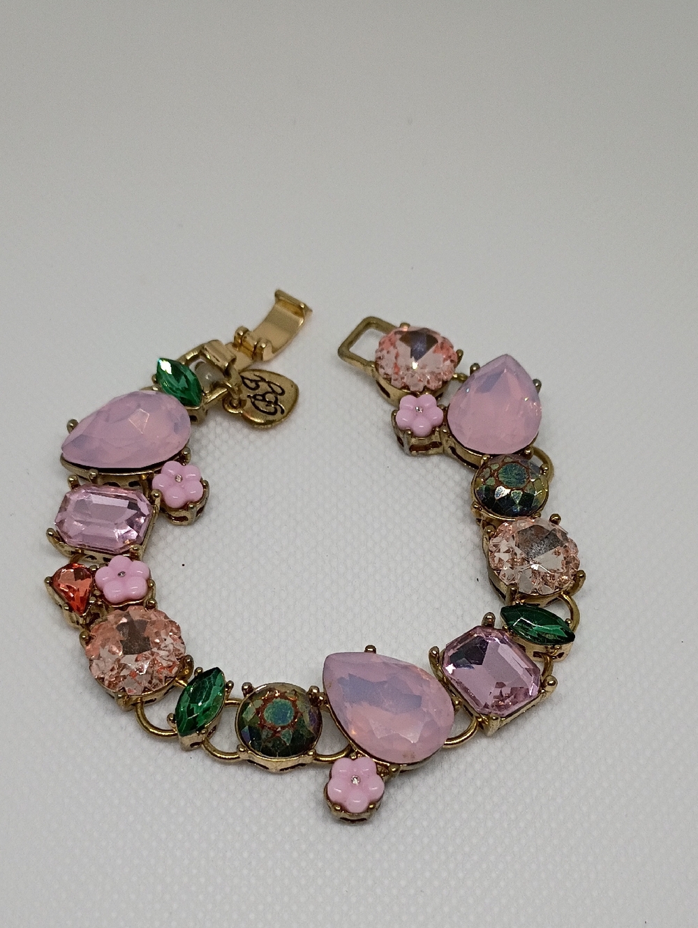 Betsey Johnson Rare Elegant Pink Teardrop Crystal Bracelet